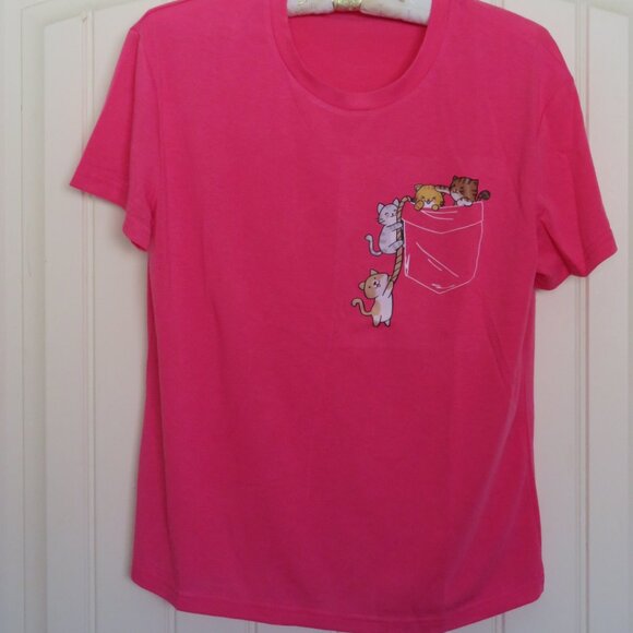 NWOT Pink CAT Tee Shirt Small (F66) - Picture 1 of 4